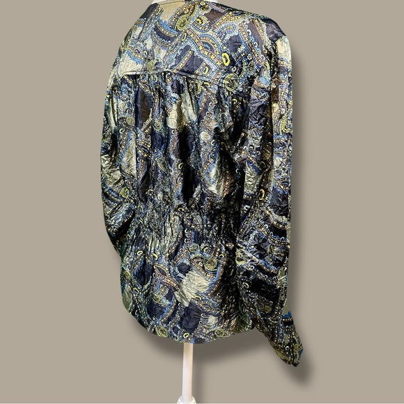 Ganni ‘Crinkled Satin V-Neck Top’ in Olive Green Paisley EU Size 36 = Size Small - Picture 11 of 16